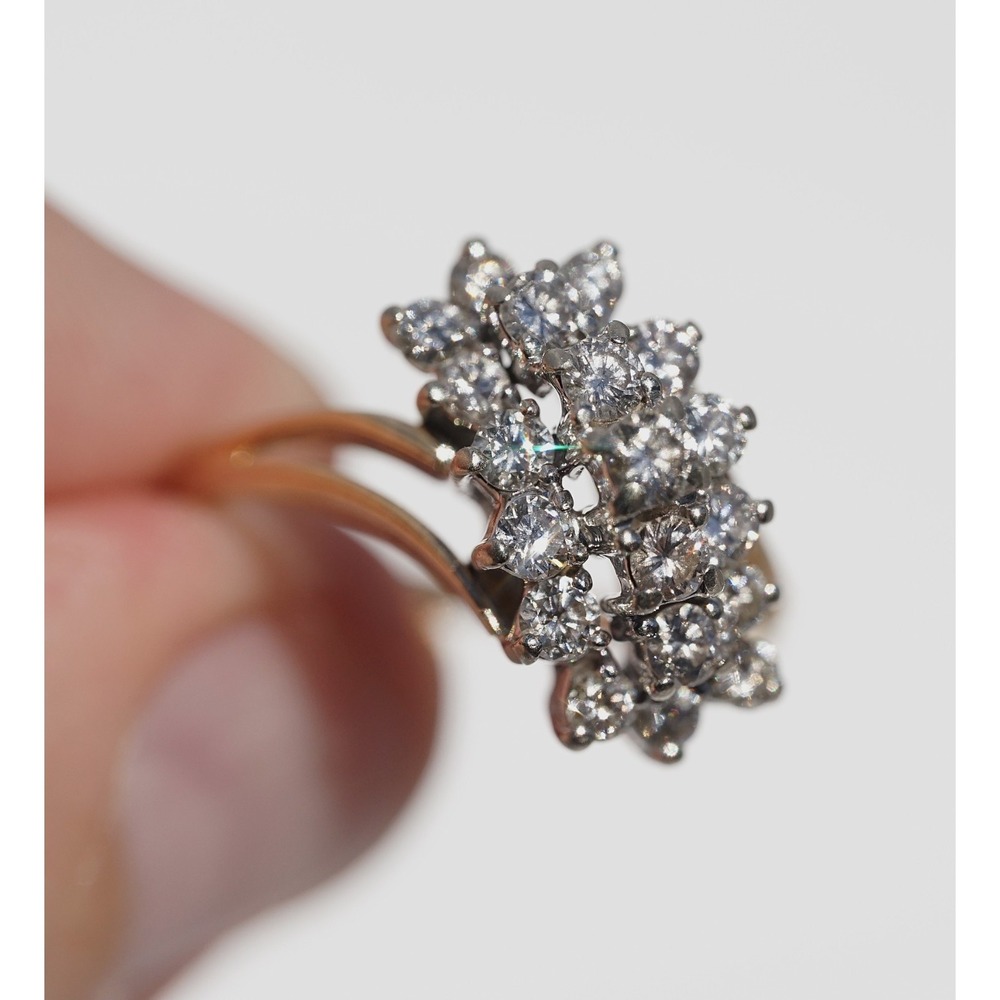 Vintage 14k‎ Solid Yellow Gold Natural High Quality Diamond Ring - Pave Cluster